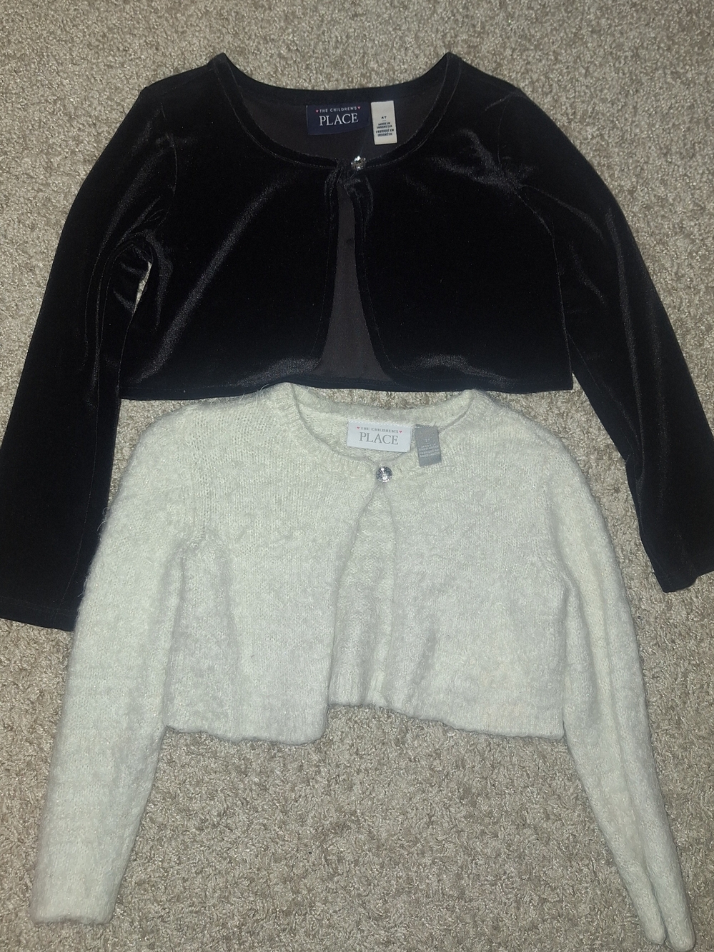 The Children's Place Black Velvet & Cream Knit Cropped Cardigan Set